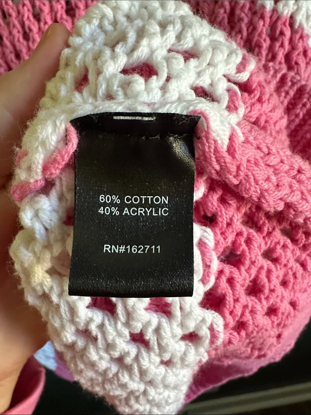 Major Label Group  Pink & White Open-Weave Stripe Crewneck Sweater Size L